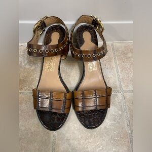 Salvatore Ferragamo Brown Patterned Sandals 6.5